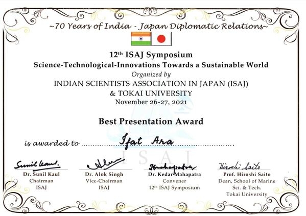 12th ISAJ Symposium Best Presentation Award